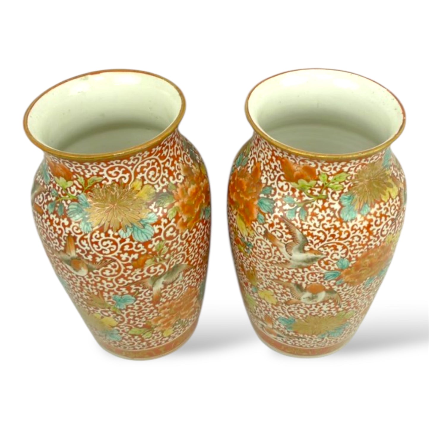 A Pair of Japanese Kutani Baluster Vases. Meiji Period