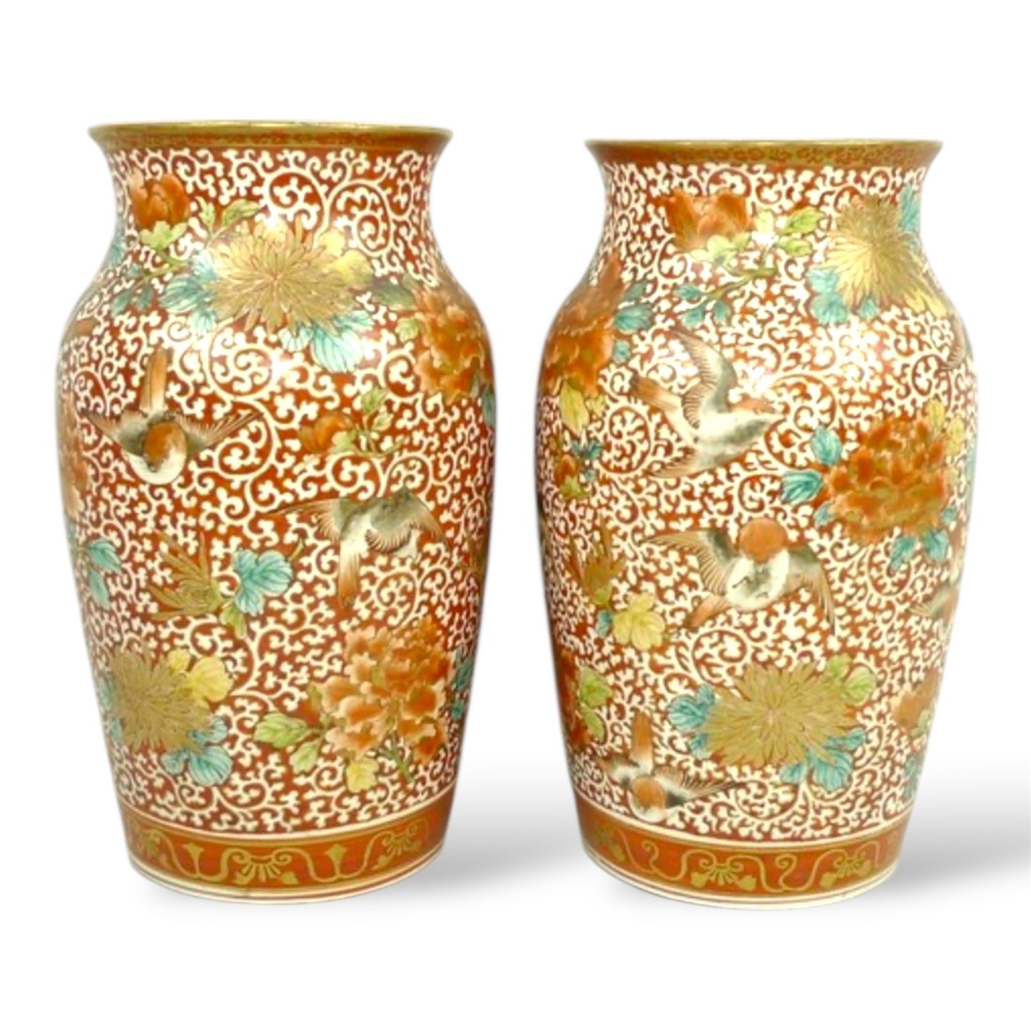 A Pair of Japanese Kutani Baluster Vases. Meiji Period