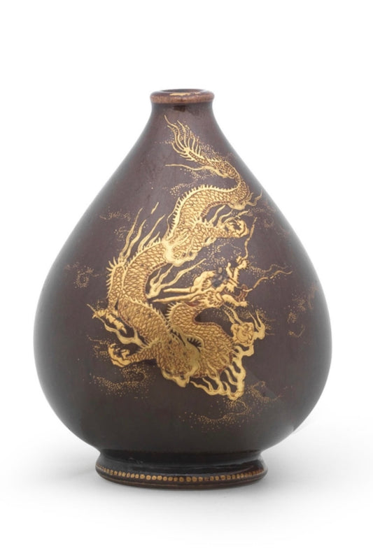 An Exceptional Satsuma Miniature Pear-Shaped Single-Stem Vase By Kinkōzan, Meiji era