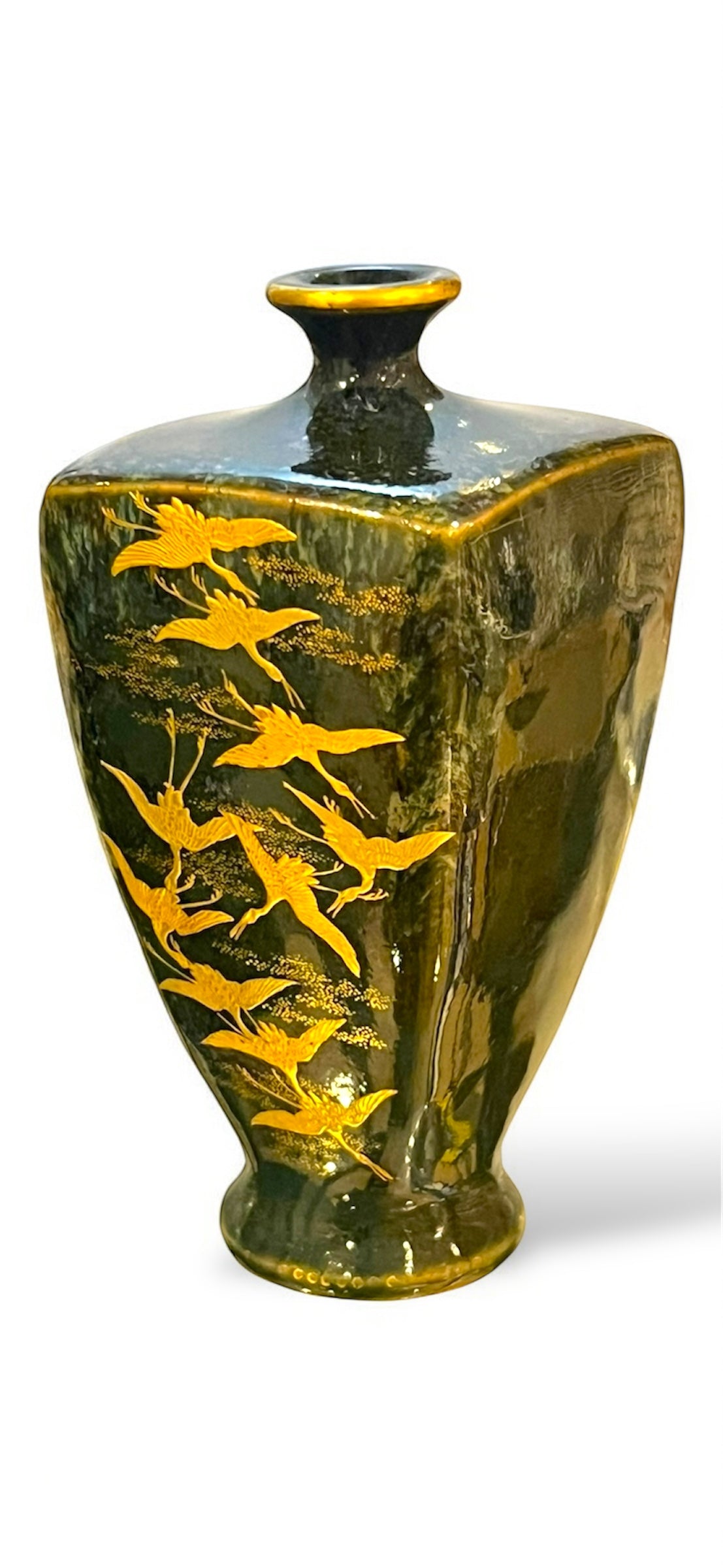 A Fine Satsuma Square-Shouldered Vase with Cranes By Kinkōzan, Meiji era