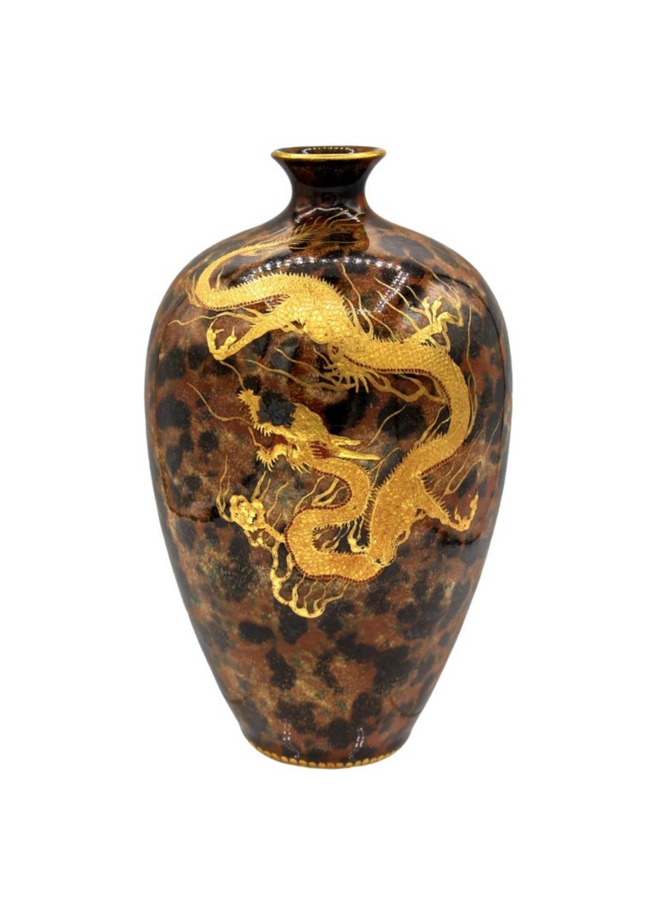 A Rare Japanese Satsuma Vase with Dragon on Faux Tortoiseshell Ground By Kinkozan,Meiji period