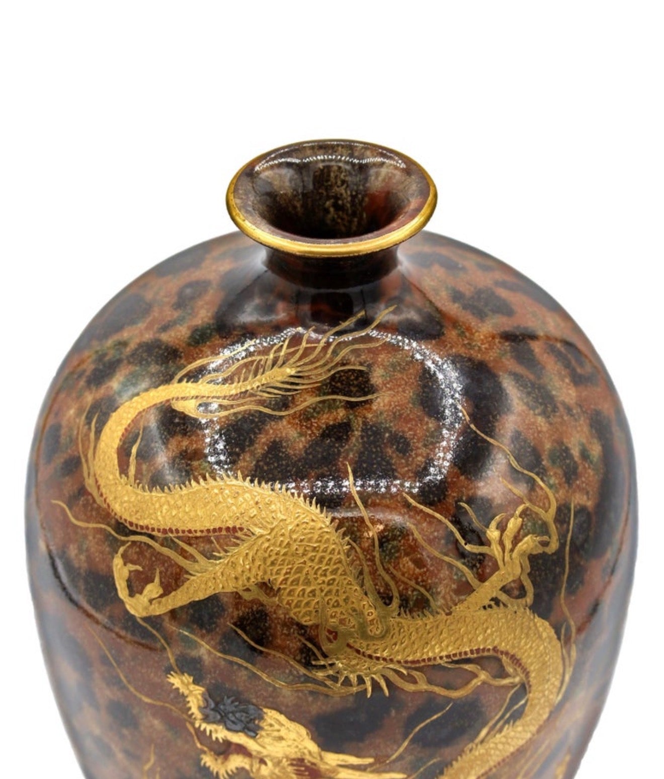 A Rare Japanese Satsuma Vase with Dragon on Faux Tortoiseshell Ground By Kinkozan,Meiji period