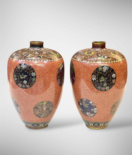 A Fine pair of Japanese cloisonné enamel vases Attributed to Honda Yasaburō, Nagoya, Meiji era
