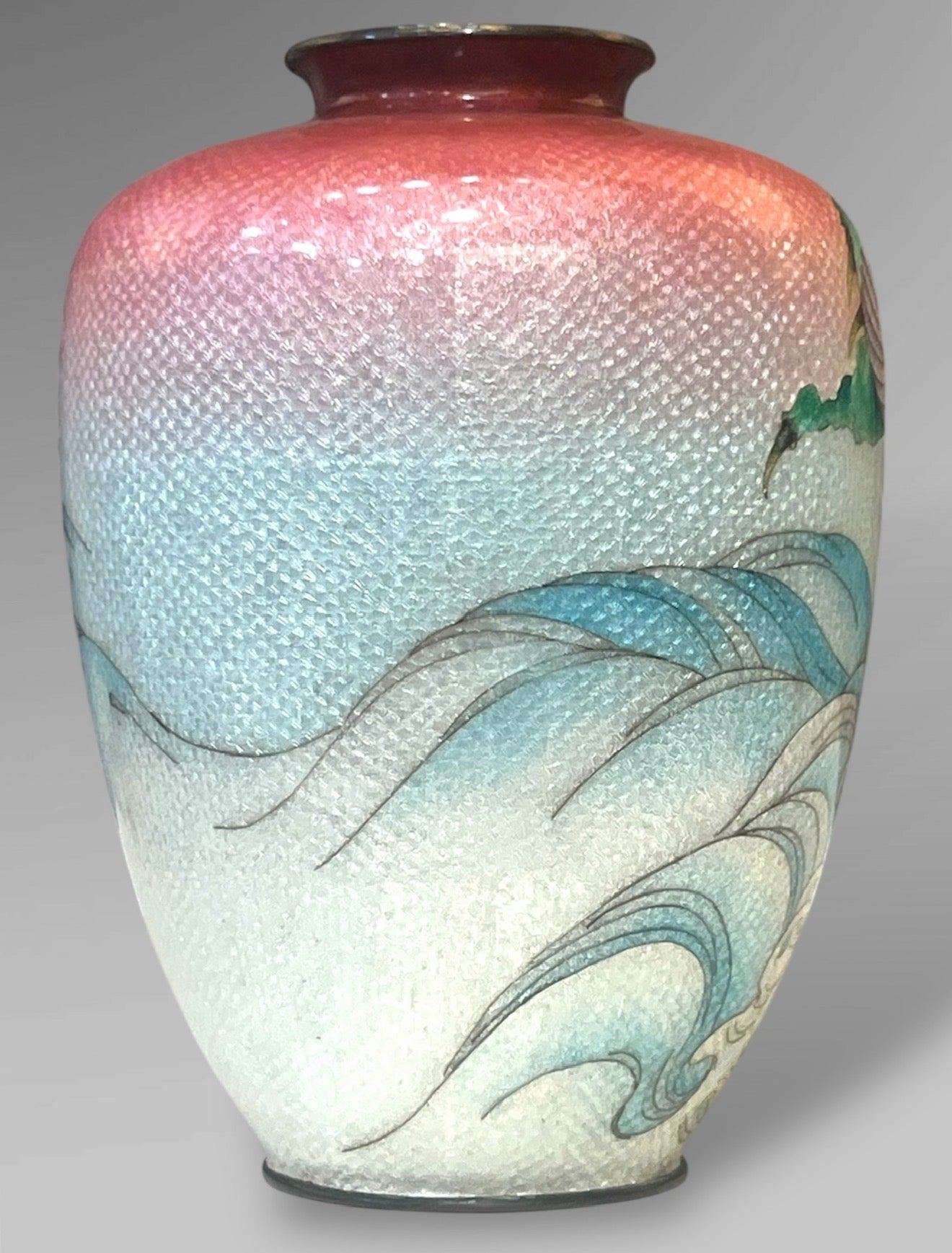 A Fine Japanese Cloisonné Enamel Vase with Dragon and Waves, Signed Kumeno Teitaro