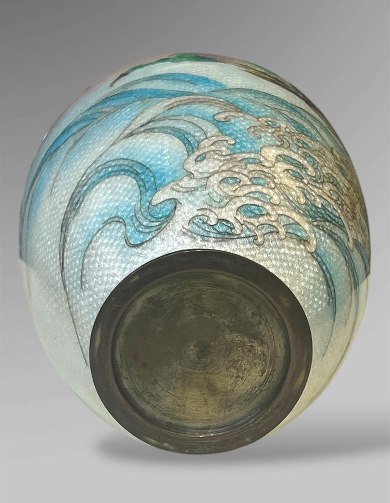 A Fine Japanese Cloisonné Enamel Vase with Dragon and Waves, Signed Kumeno Teitaro