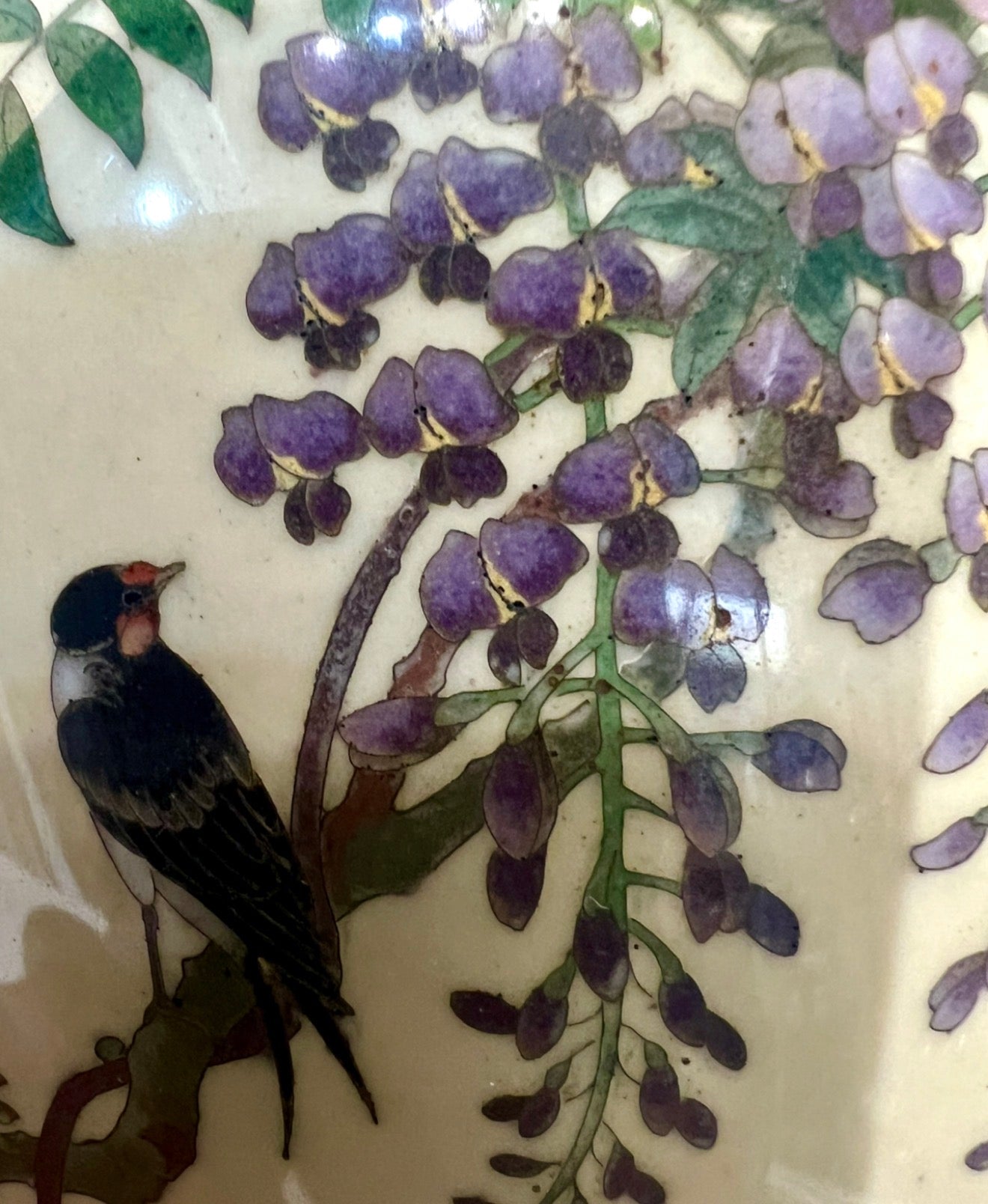 Antique Meiji Japanese Cloisonné Vase – Signed Goto – Wisteria & Swallows
