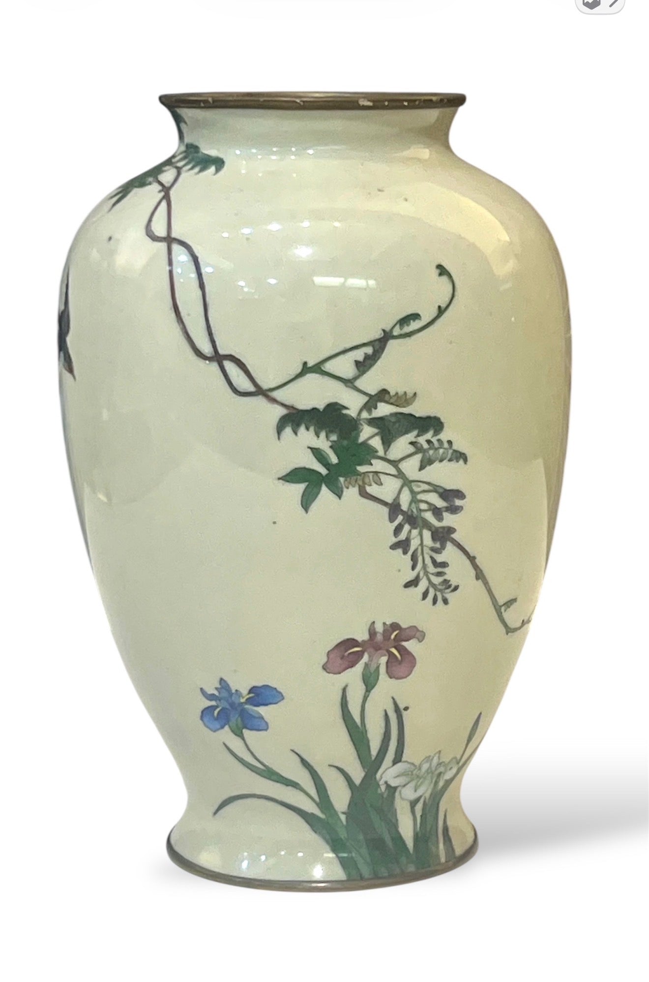 Antique Meiji Japanese Cloisonné Vase – Signed Goto – Wisteria & Swallows