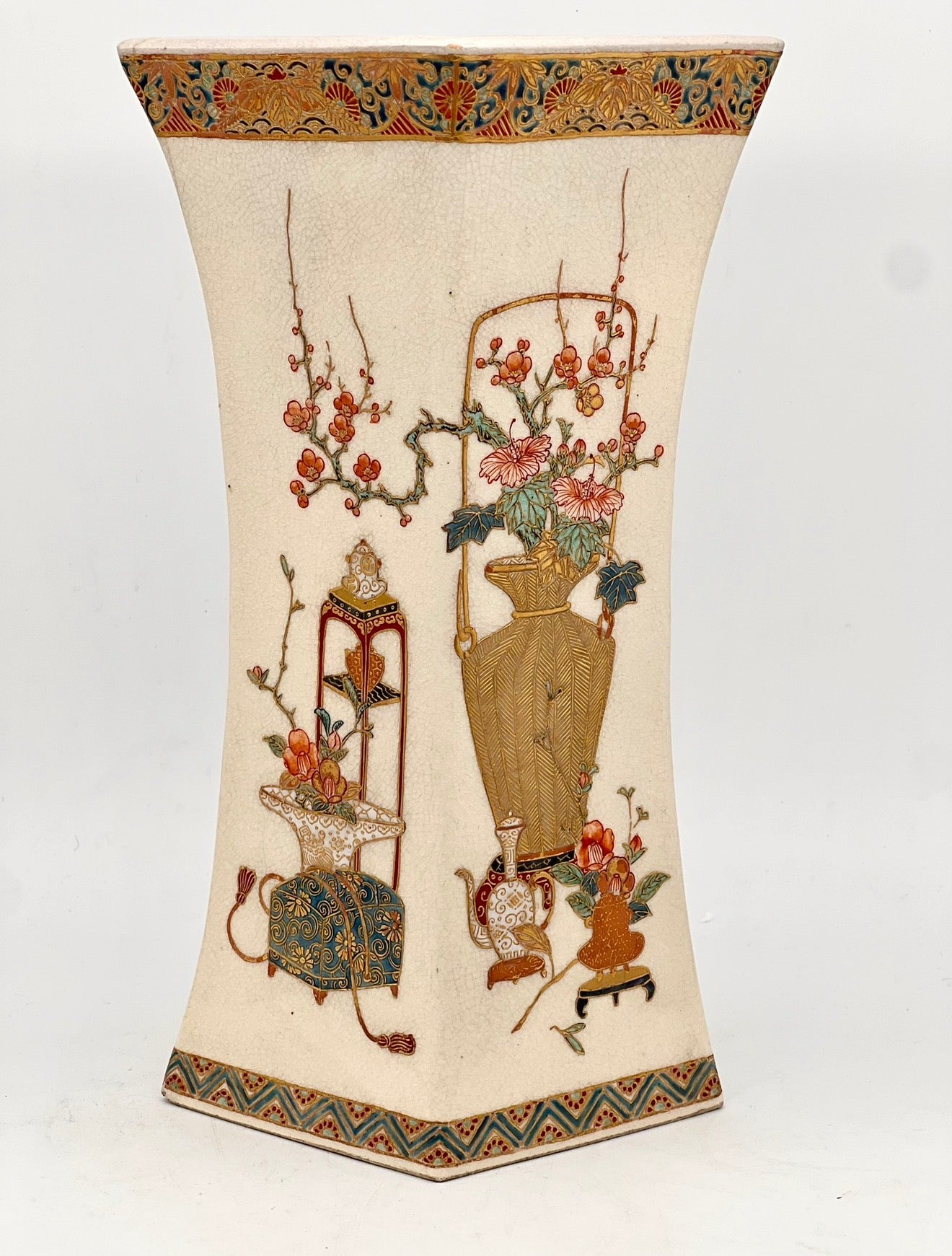 A Large Japanese Imperial Satsuma Vase of Diamond Shape, Meiji period