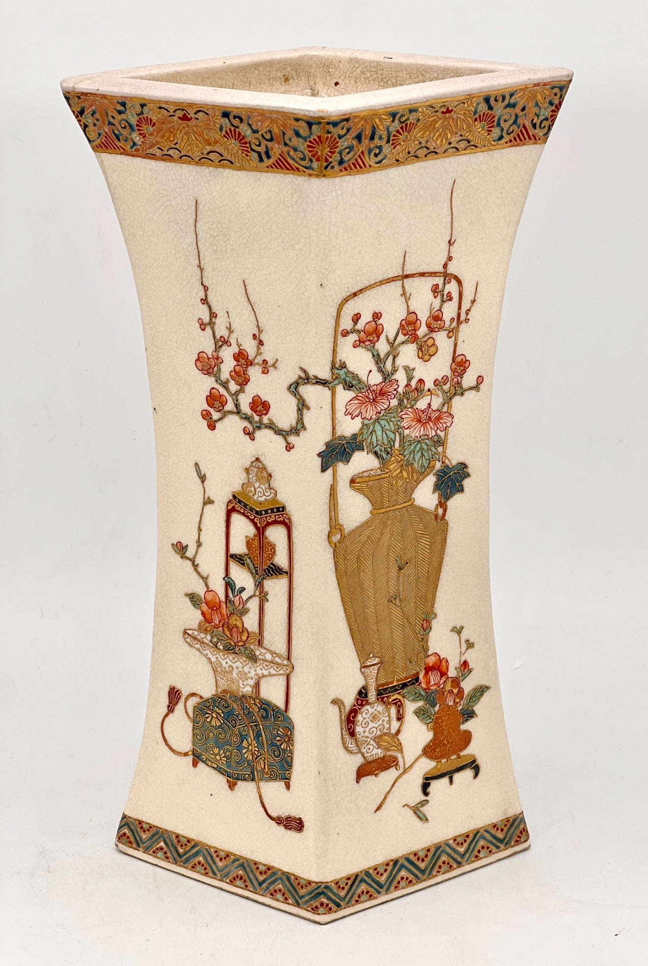 A Large Japanese Imperial Satsuma Vase of Diamond Shape, Meiji period