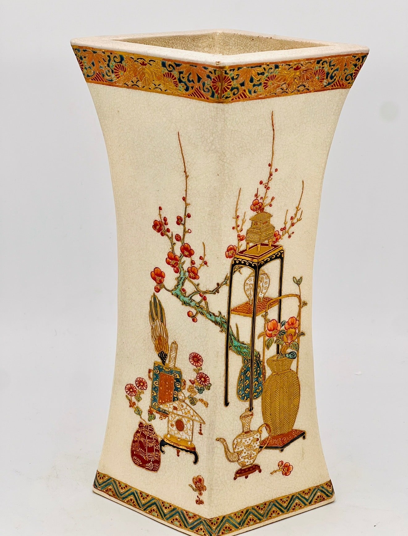 A Large Japanese Imperial Satsuma Vase of Diamond Shape, Meiji period