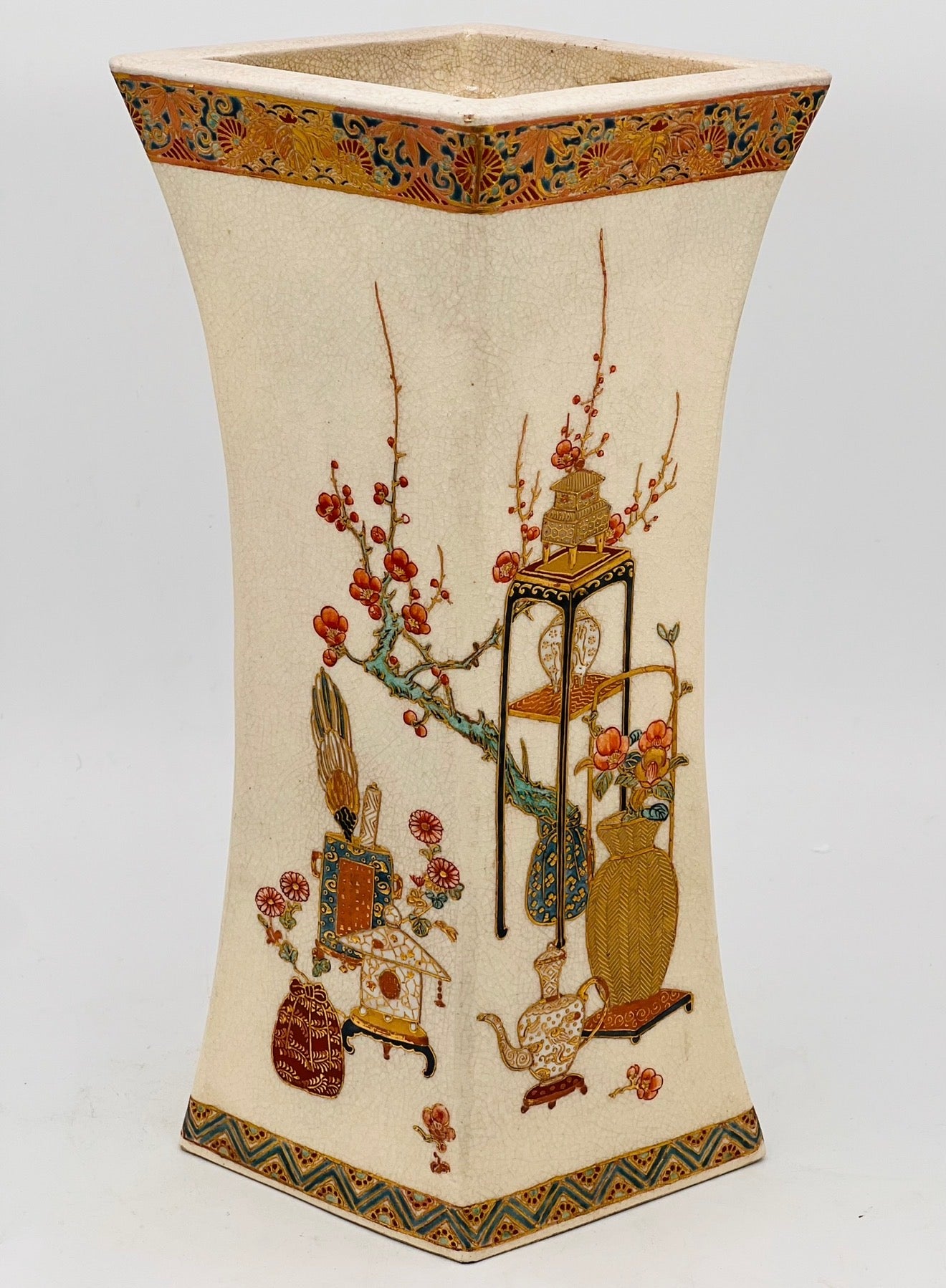 A Large Japanese Imperial Satsuma Vase of Diamond Shape, Meiji period