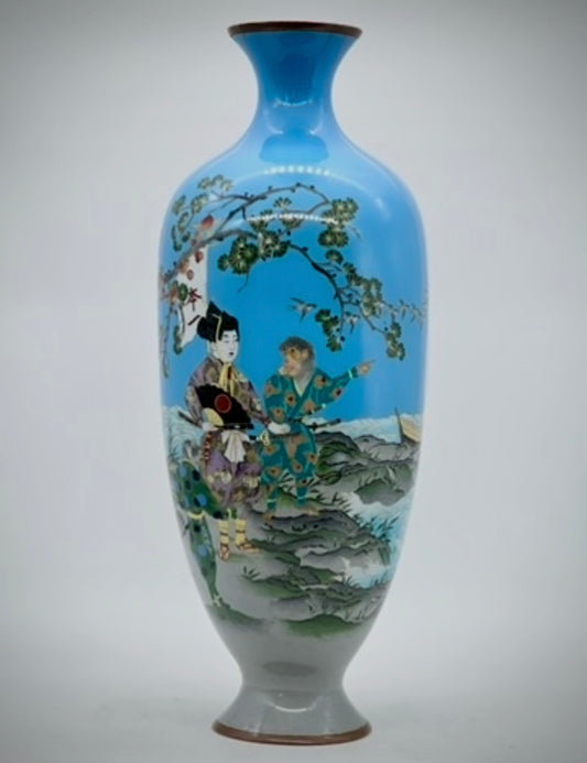 A Large Impressive Japanese Cloisonné Enamel Vase with the Legend of Momotarō