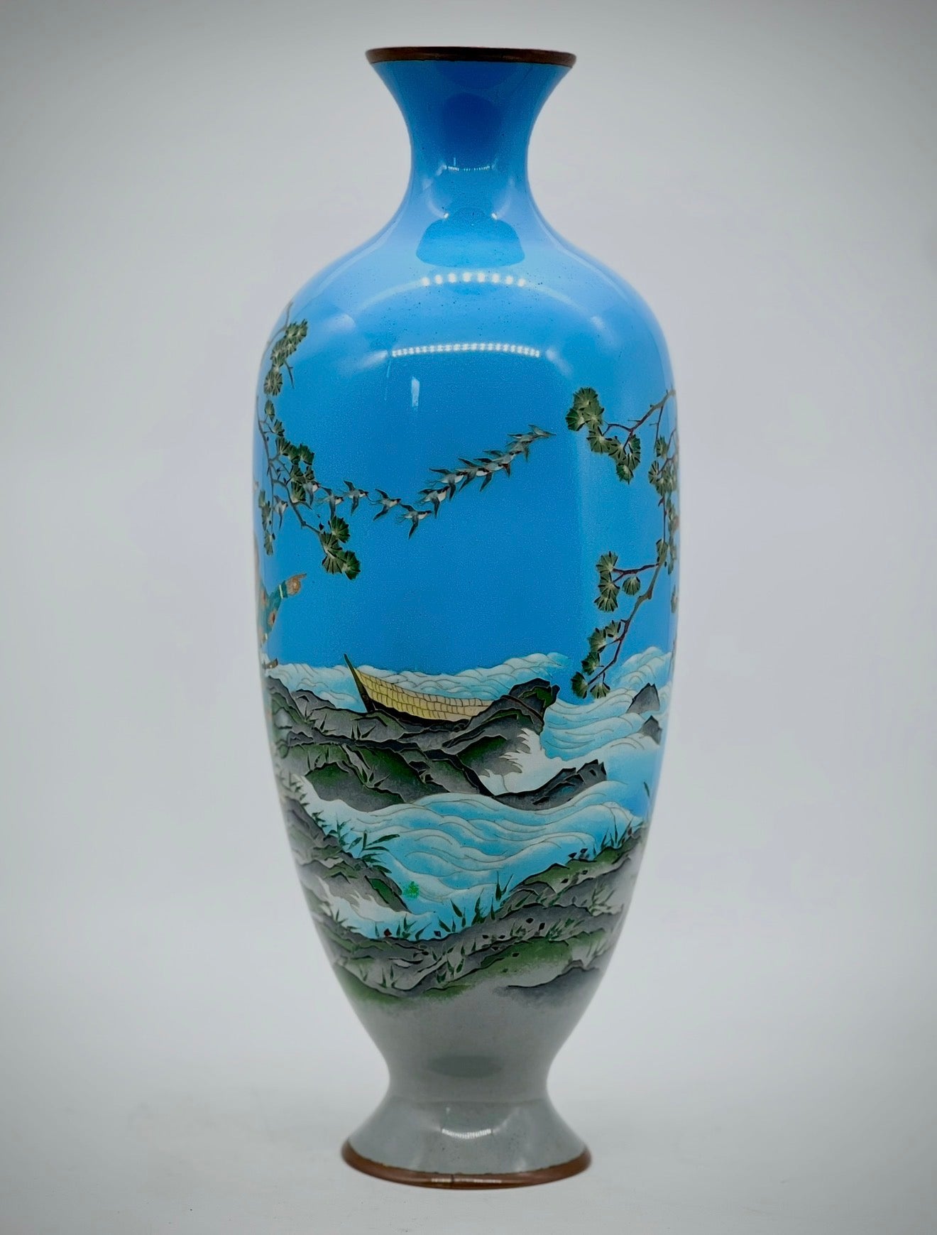 A Large Impressive Japanese Cloisonné Enamel Vase with the Legend of Momotarō