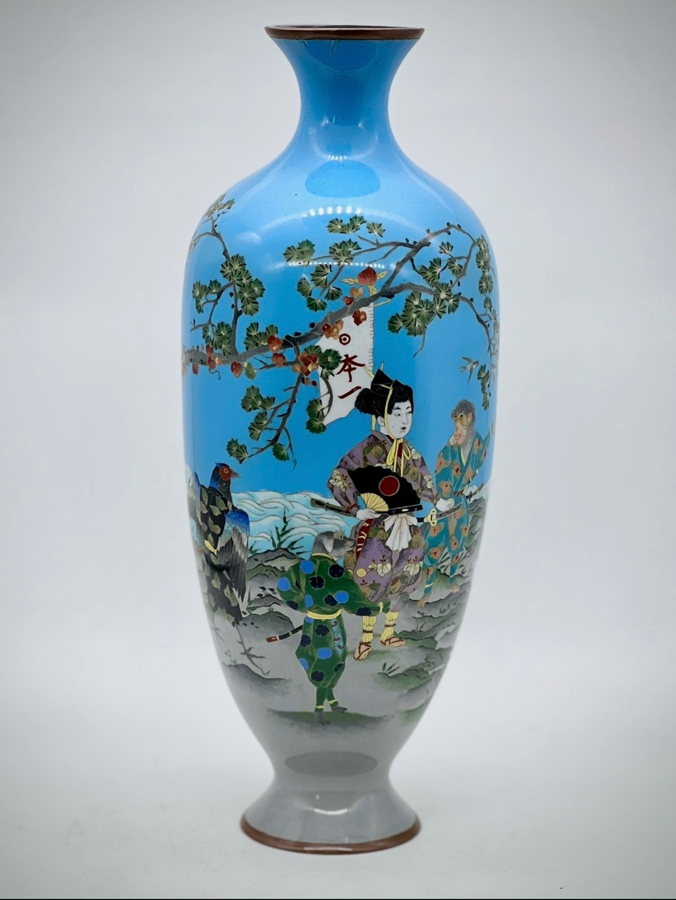 A Large Impressive Japanese Cloisonné Enamel Vase with the Legend of Momotarō