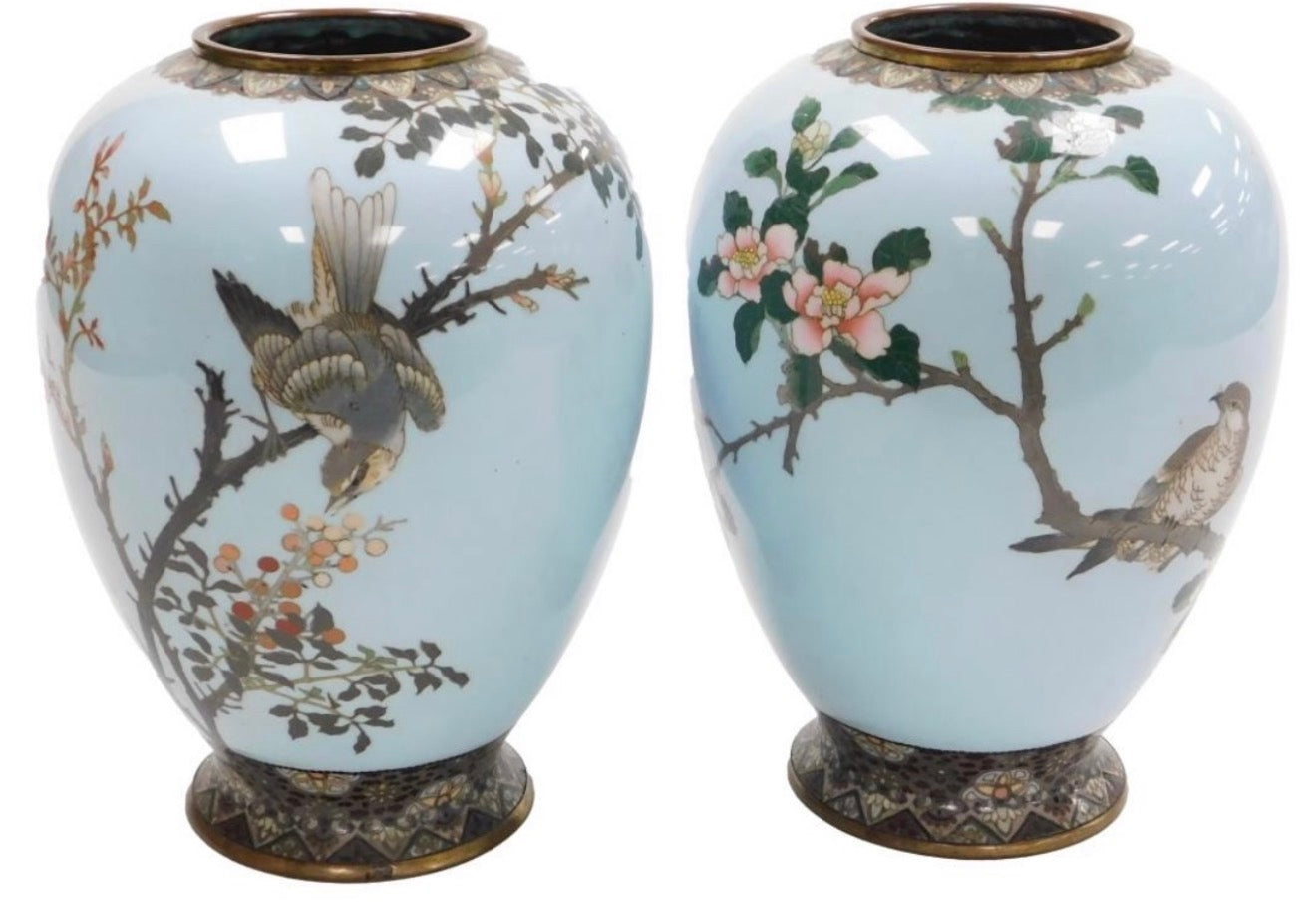 A Fine Pair of Japanese Cloisonné Enamel Vases  Attributed to Namikawa Sōsuke.Meiji period