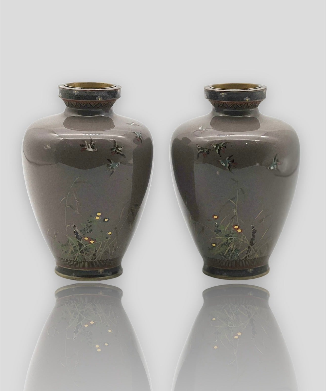 A Fine Pair of Japanese Cloisonné Enamel Vases Attributed to Hayashi Kodenji.Meiji period