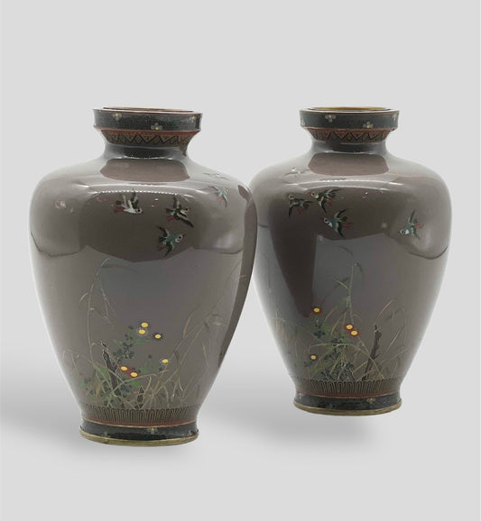 A Fine Pair of Japanese Cloisonné Enamel Vases Attributed to Hayashi Kodenji.Meiji period