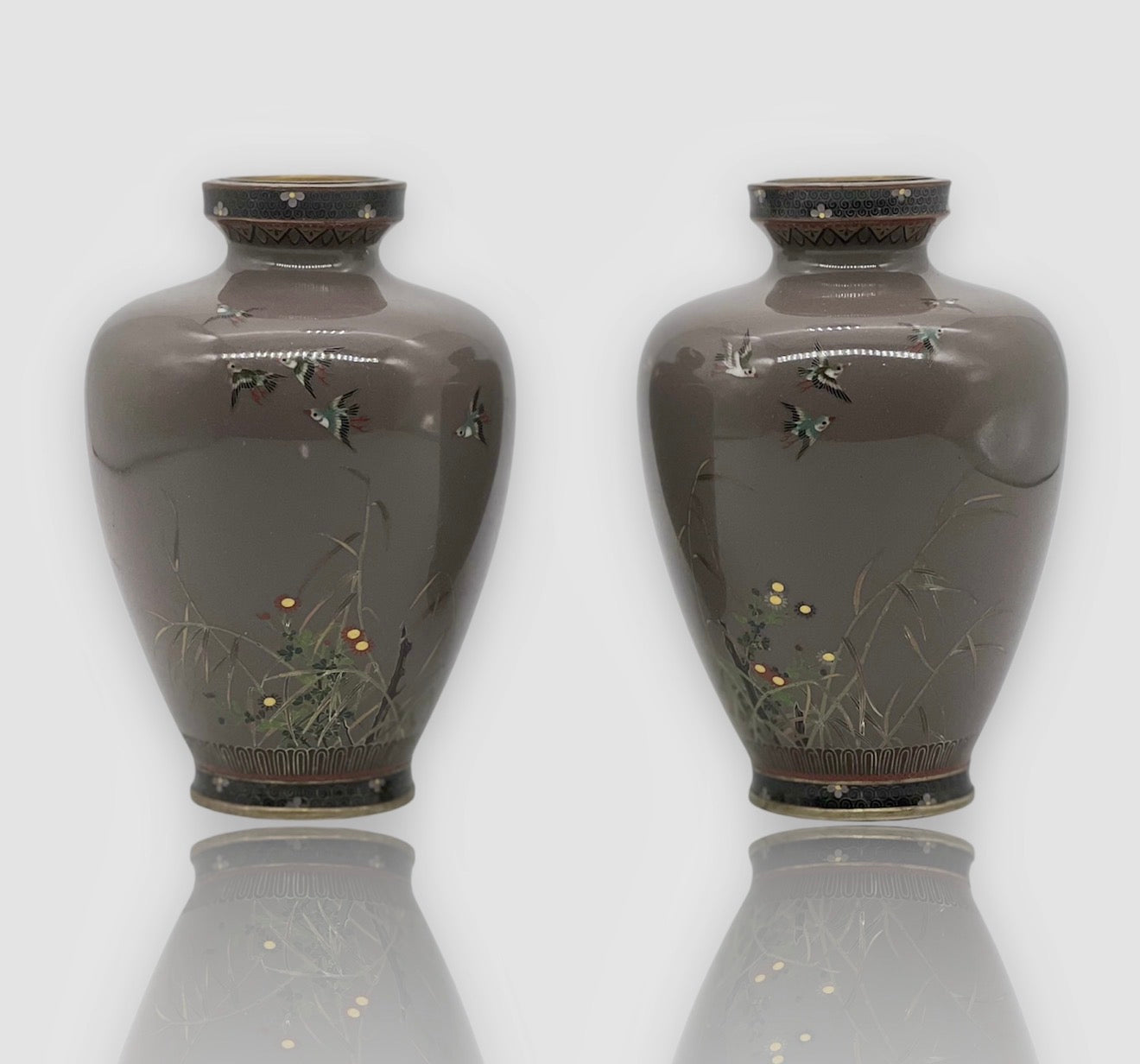 A Fine Pair of Japanese Cloisonné Enamel Vases Attributed to Hayashi Kodenji.Meiji period