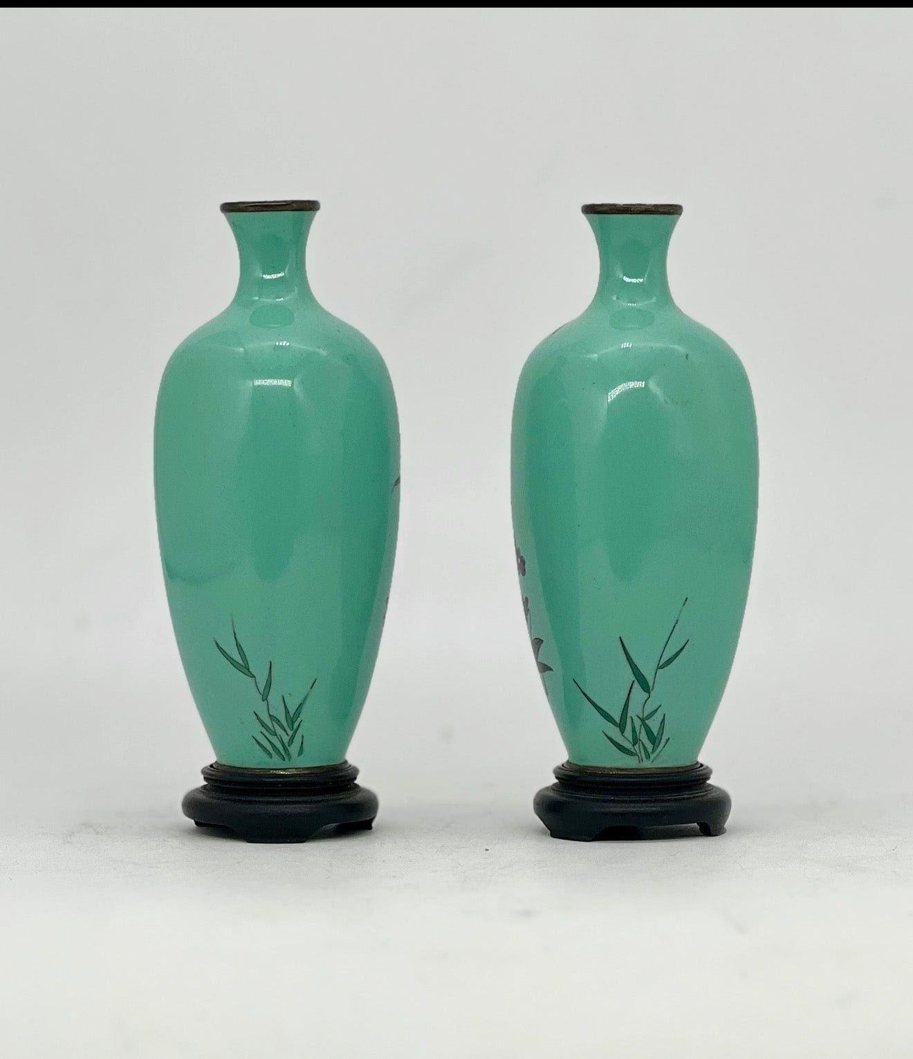 An Exceptional Pair of Japanese Cloisonné Enamel Vases with Roosters