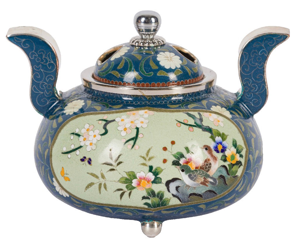 A FINE JAPANESE CLOISONNÉ 'BIRDS AND FLORA' CENSER AND COVER, WORKSHOP OF INABA NANAHO