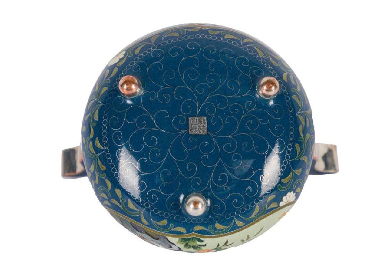 A FINE JAPANESE CLOISONNÉ 'BIRDS AND FLORA' CENSER AND COVER, WORKSHOP OF INABA NANAHO
