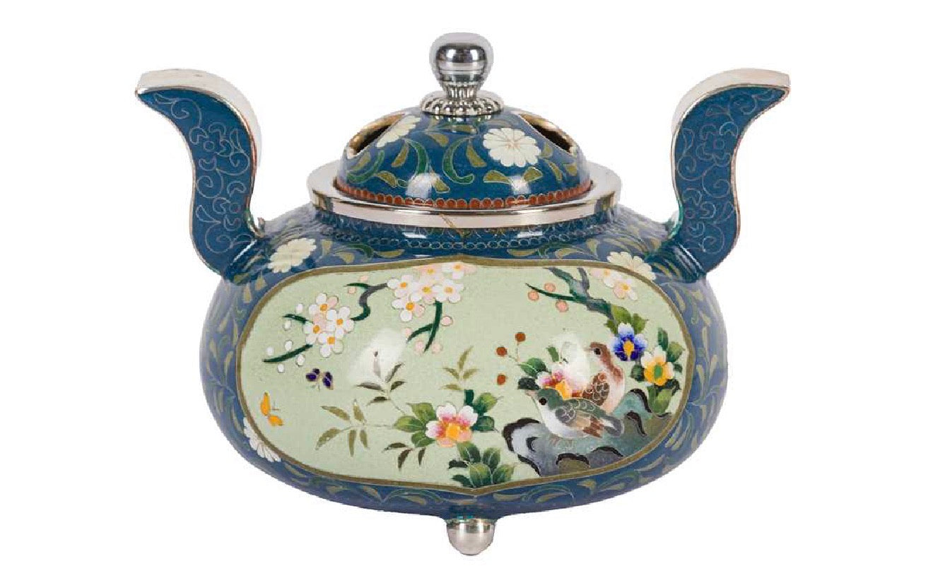 A FINE JAPANESE CLOISONNÉ 'BIRDS AND FLORA' CENSER AND COVER, WORKSHOP OF INABA NANAHO