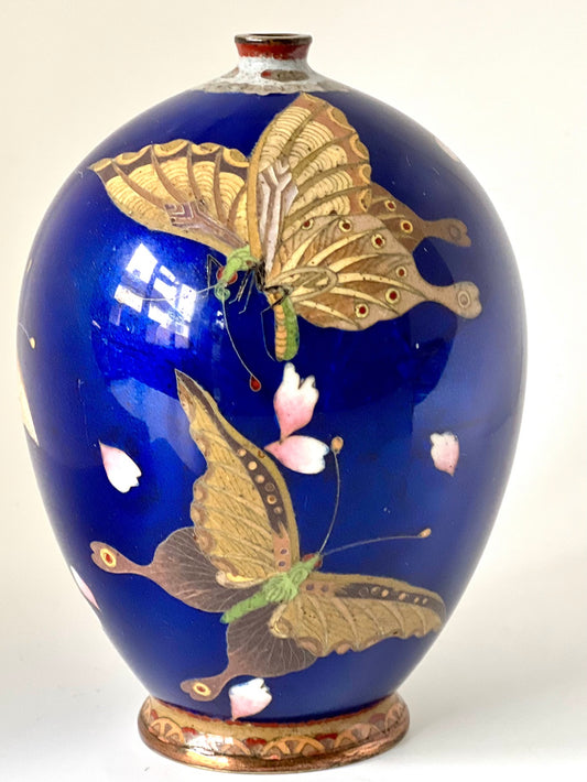 A Japanese Cloisonné Enamel Vase with Butterflies. Meiji period