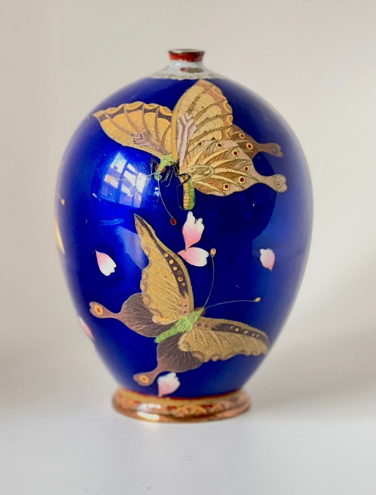 A Japanese Cloisonné Enamel Vase with Butterflies. Meiji period