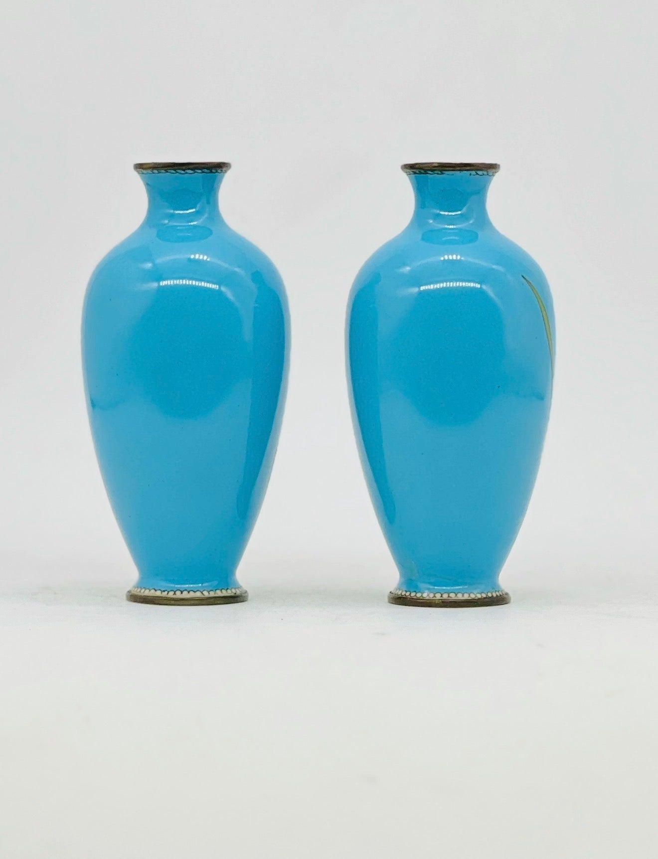 A Pair of Japanese Cloisonné Enamel Vases with Irises. Meiji period