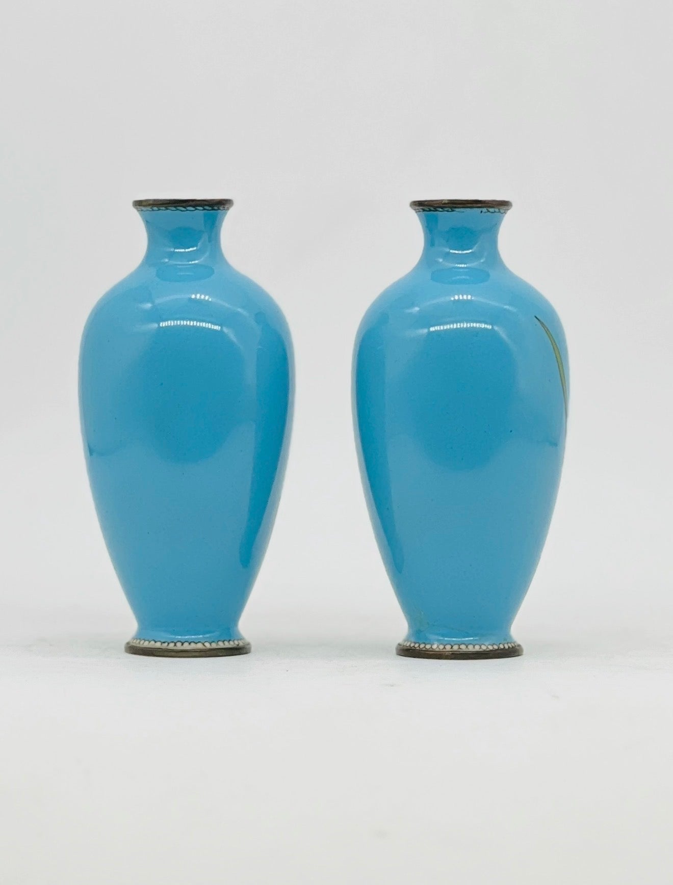 A Pair of Japanese Cloisonné Enamel Vases with Irises. Meiji period