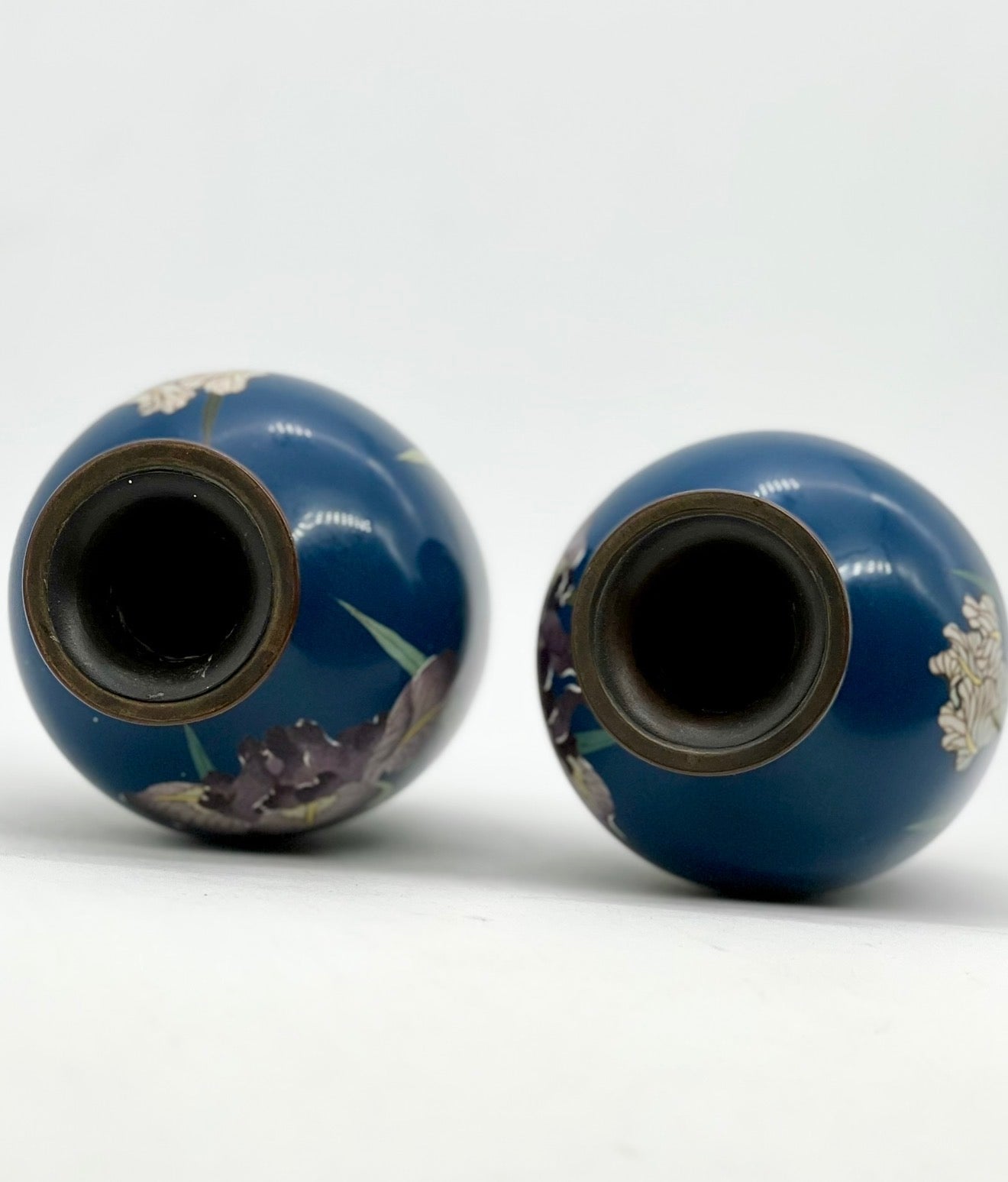 A Fine Pair of Japanese Cloisonné Enamel Vases with Irises Meiji period