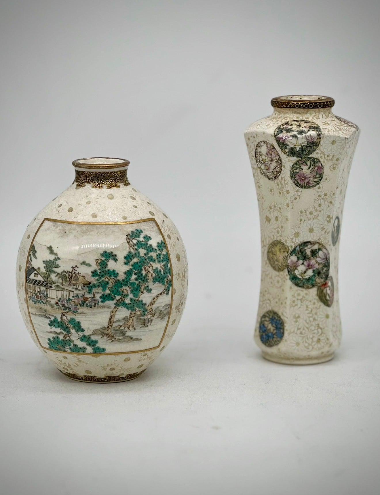 A Rare pair of Japanese Satsuma vases by Kinkozan.Meiji period