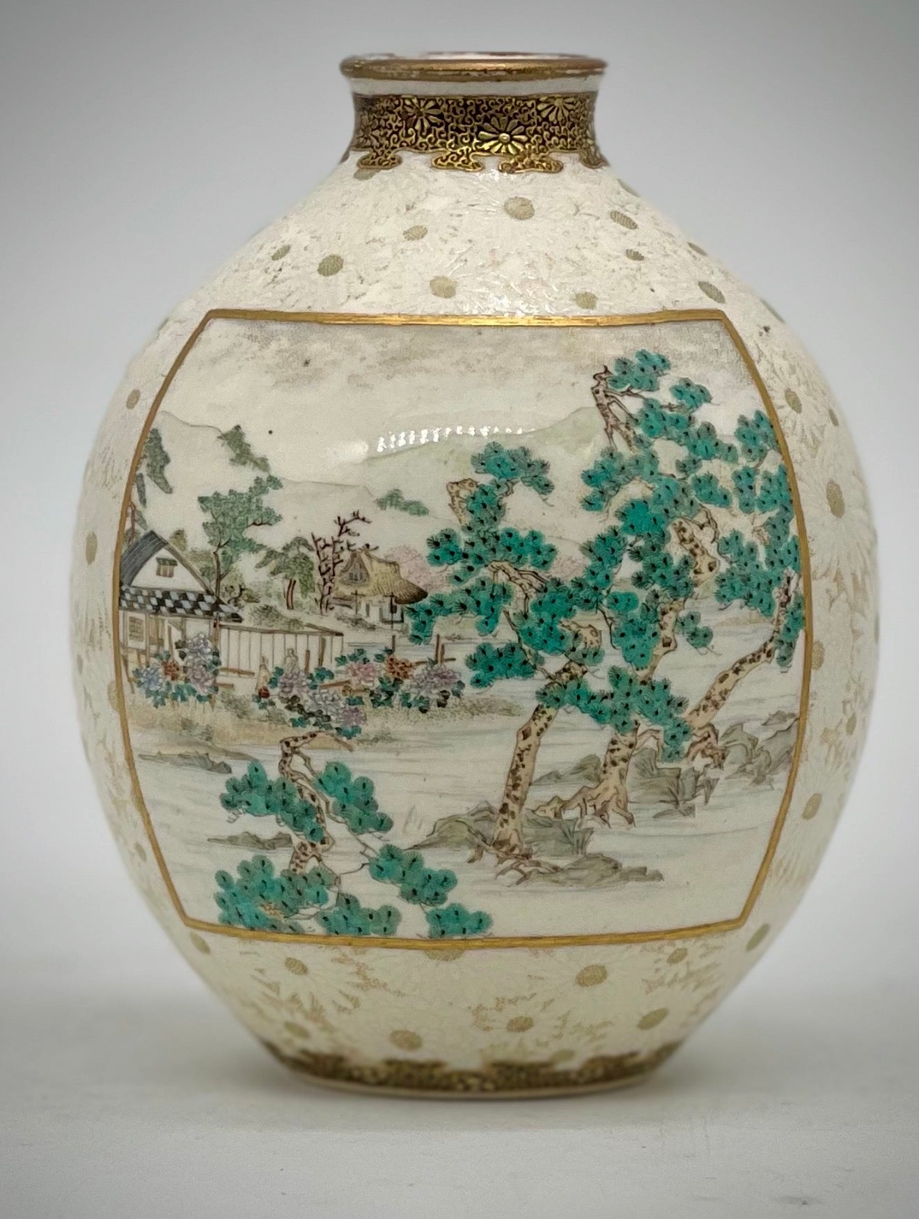 A Rare pair of Japanese Satsuma vases by Kinkozan.Meiji period