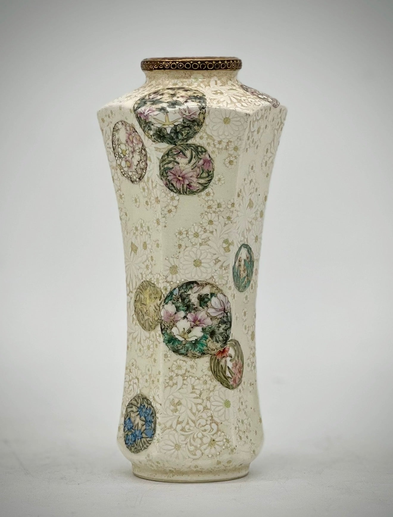 A Rare pair of Japanese Satsuma vases by Kinkozan.Meiji period