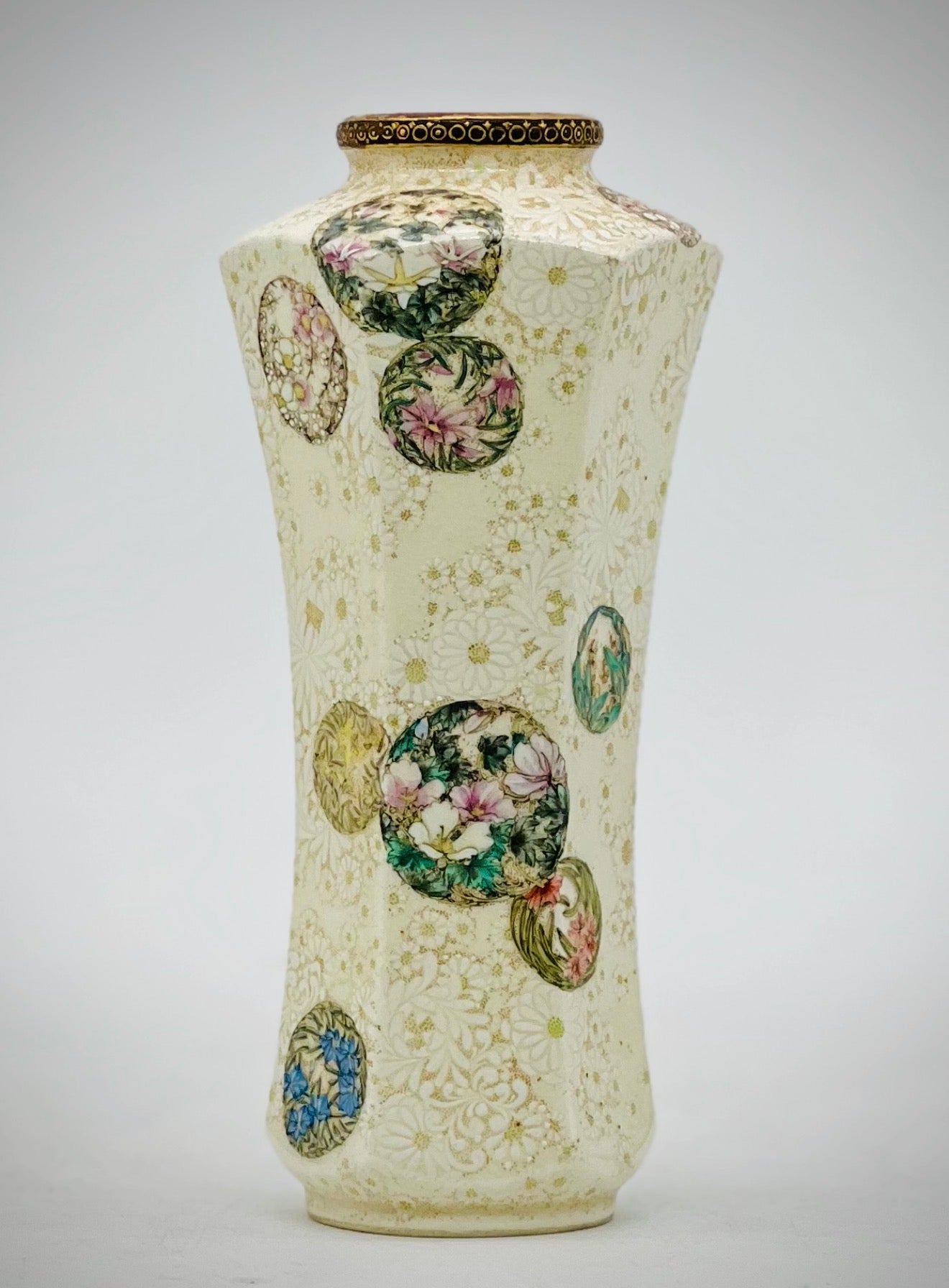 A Rare pair of Japanese Satsuma vases by Kinkozan.Meiji period