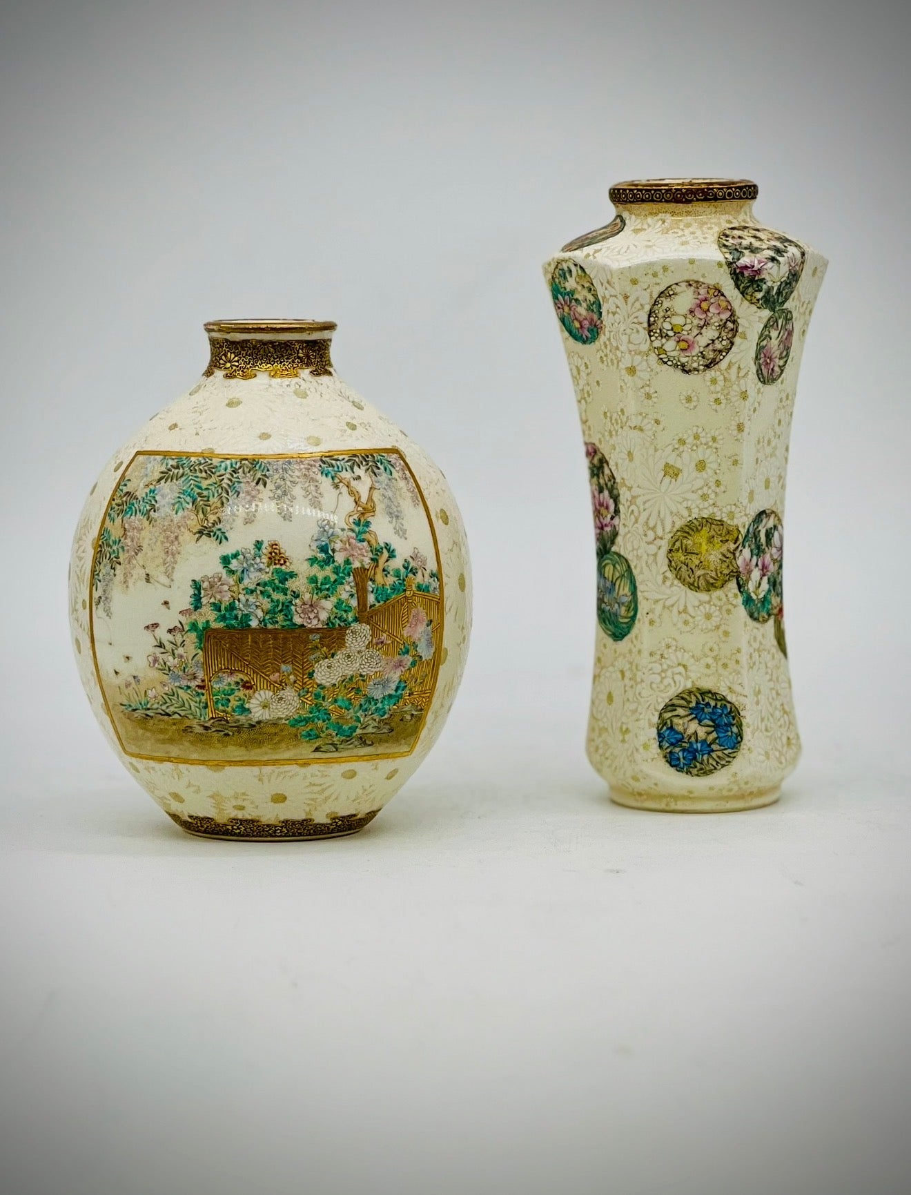 A Rare pair of Japanese Satsuma vases by Kinkozan.Meiji period