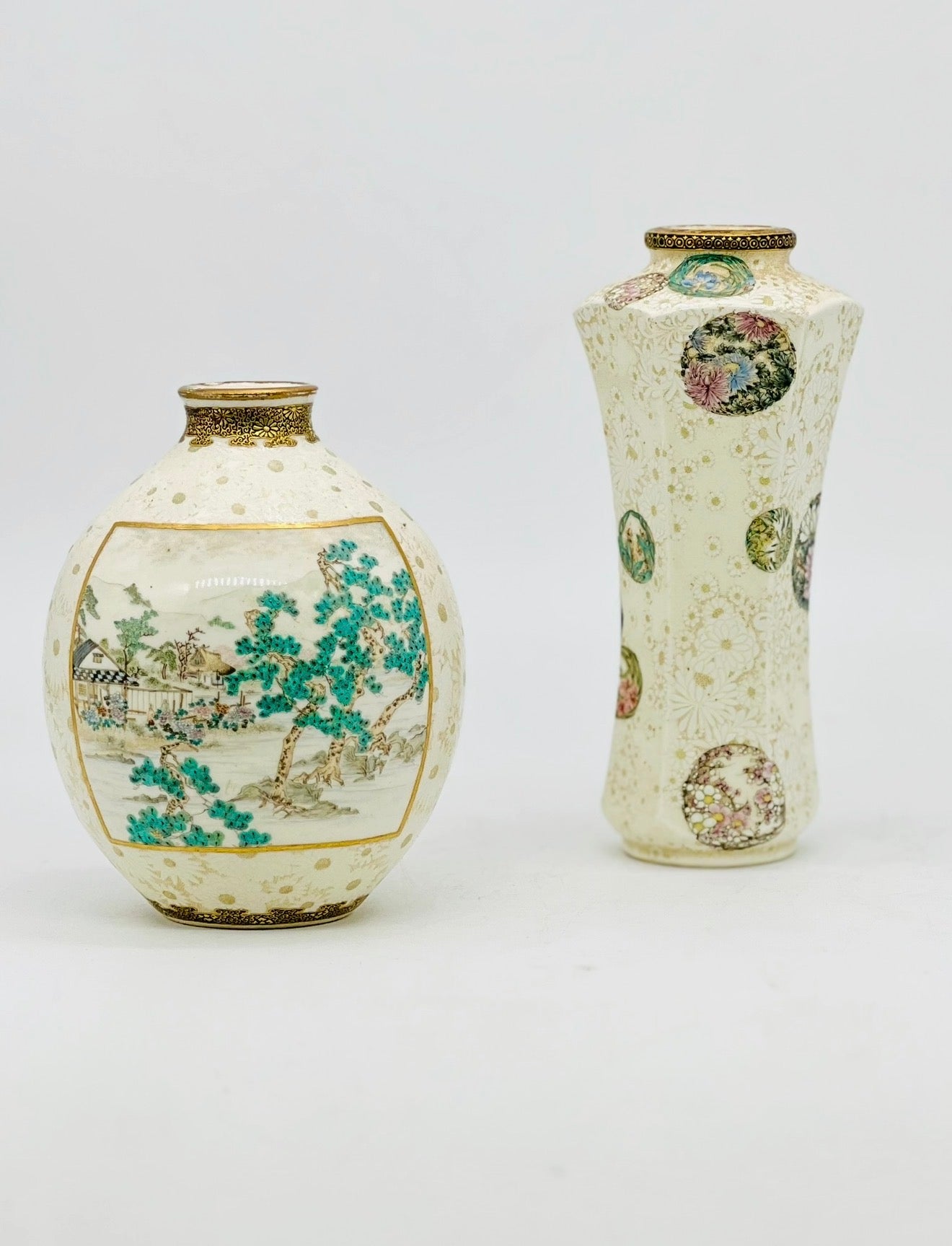 A Rare pair of Japanese Satsuma vases by Kinkozan.Meiji period