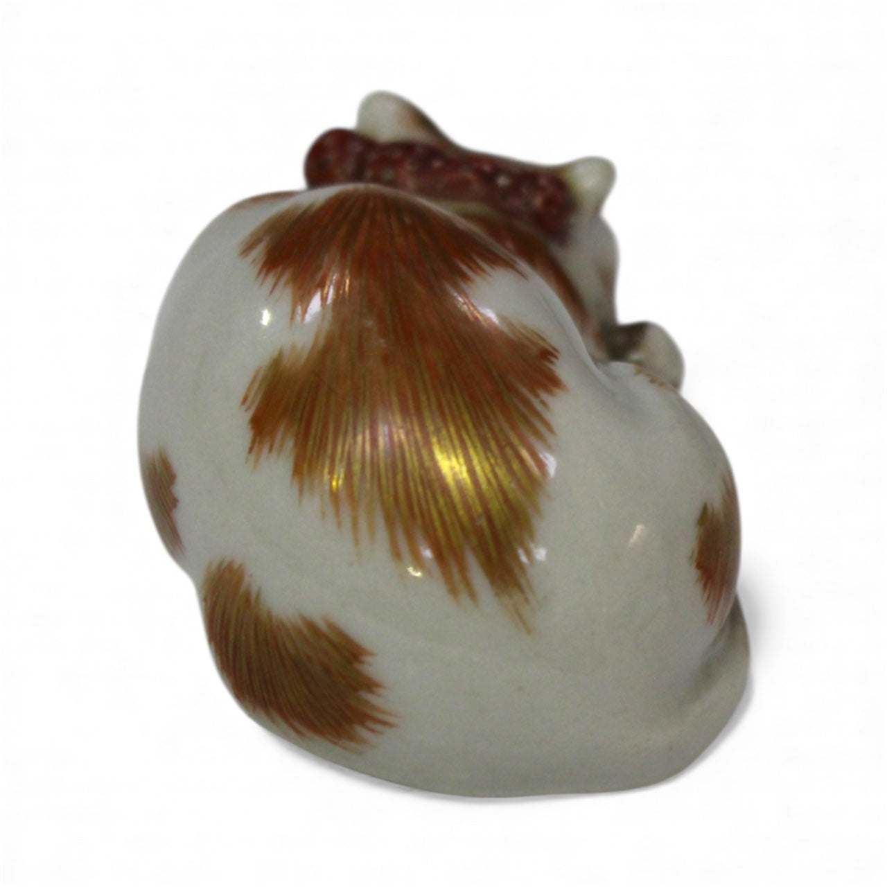 A Rare Japanese Kutani Porcelain Netsuke of a Sleeping Cat Meiji period
